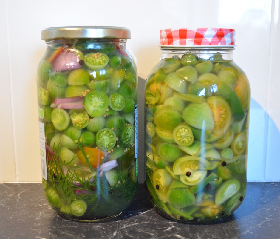 Pickled Green Tomatoes, Chillies or Cucumbers - What's Cooking Ella